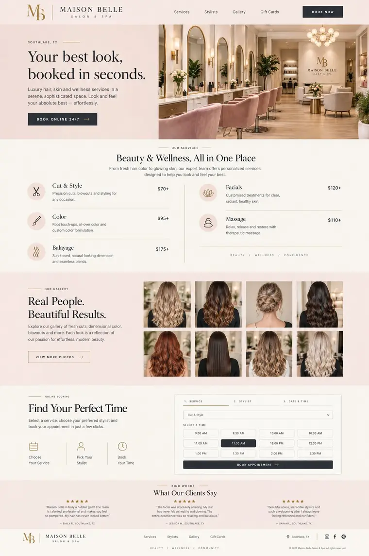 Website design concept for a salon and spa